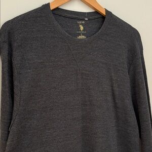 ✅ NWT US POLO ASSN Long Sleeve Waffle Weave Knit Crewneck Tee T Shirt -Charcoal
